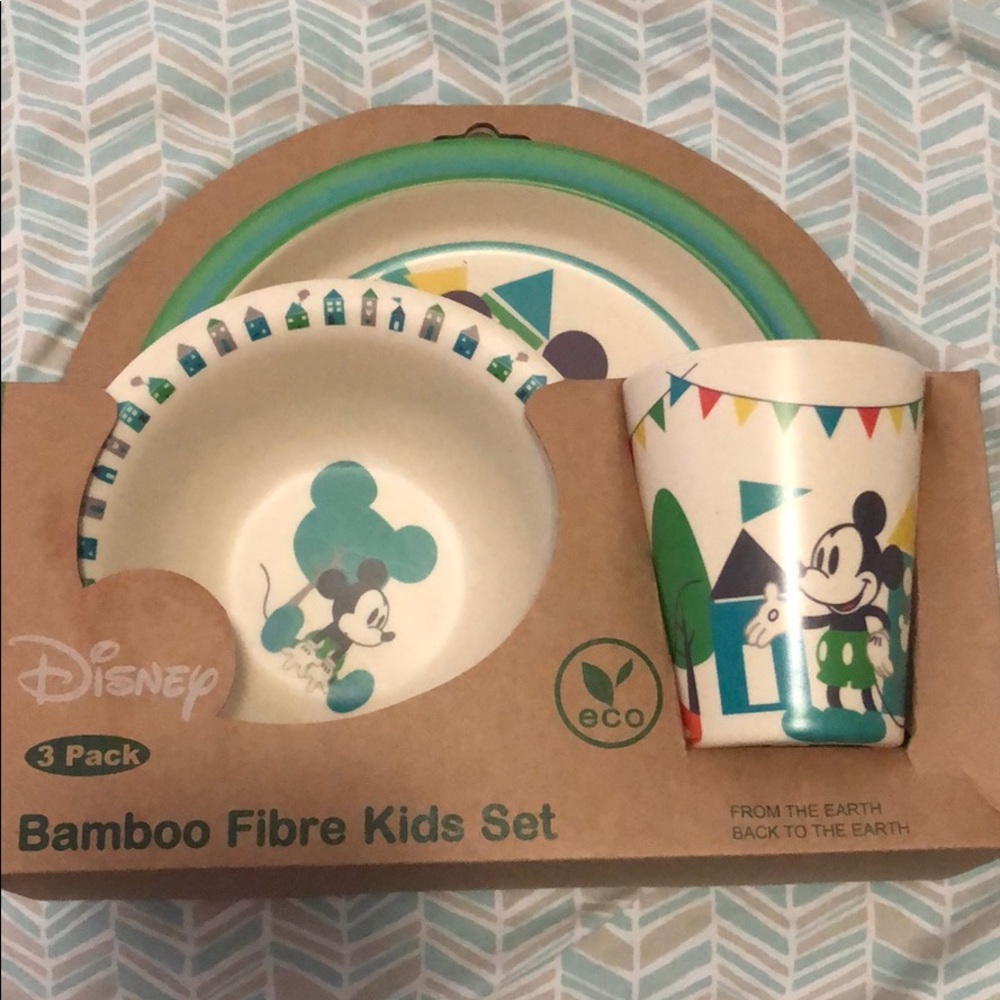Mickey Mouse Bamboo Plate Set With Cup